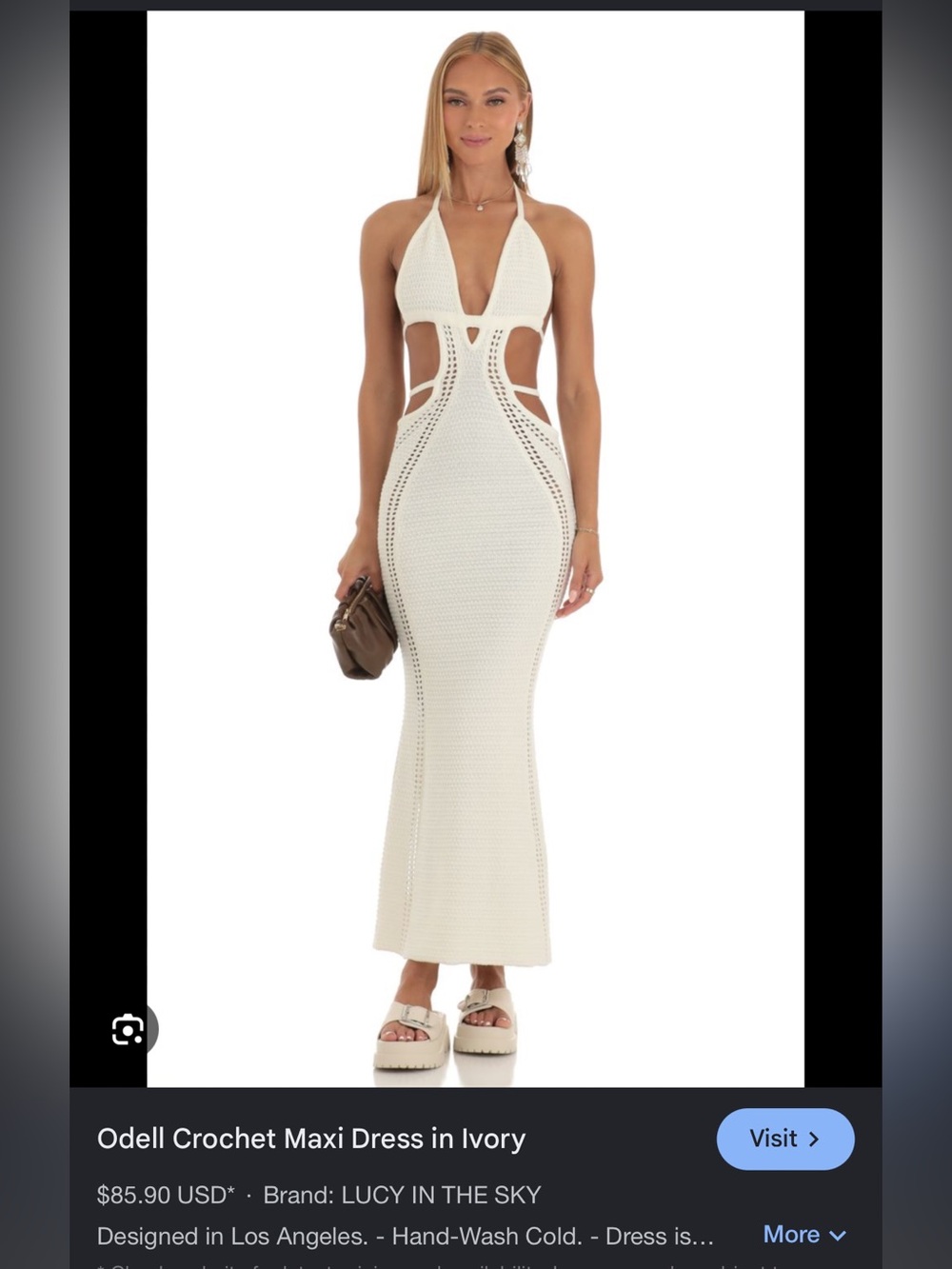 Lucy in the Sky Ivory Crochet Halter Maxi with Cutouts